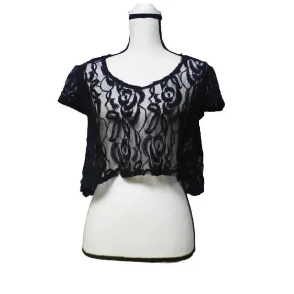 American Rag Yuma High Low Asymmetric Hemline cropped top, Black, XS