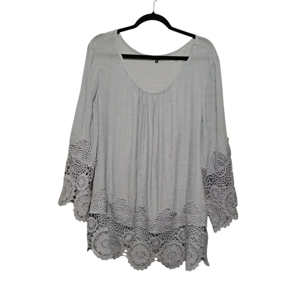 Unique Spectrum Womens Crochet Lace Tunic Top 3X Blue Boho Cottagecore Peasant