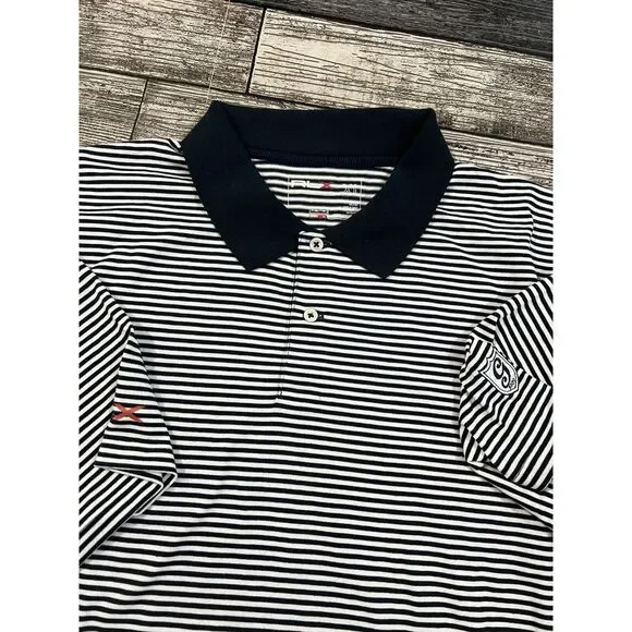 RLX Ralph Lauren Polo Shirt Men's XL Black‎ Stripe  Wicking Golf Performance