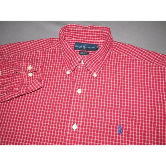 Men's Polo Ralph Lauren‎ YARMOUTH Long Sleeved Plaid Button Up Shirt 15.5-32/33