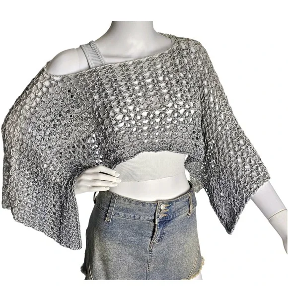 Handmade Crochet Shrug Gray Ombre Open Knit Festival Wrap Shawl