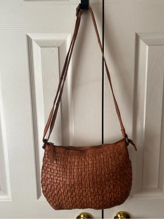VILENCA HOLLAND Brown Distressed Woven Leather Boho Hobo Crossbody Bag