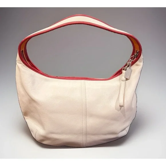 Vintage Coach 9294 Ergo Hobo Leather One Shoulder Bag White Red Silver Hardware