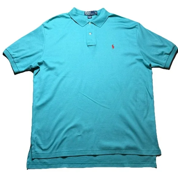 Ralph Lauren Polo Mens XL Short Sleeve Casual Long Tail Summer Aqua Yellow Pony