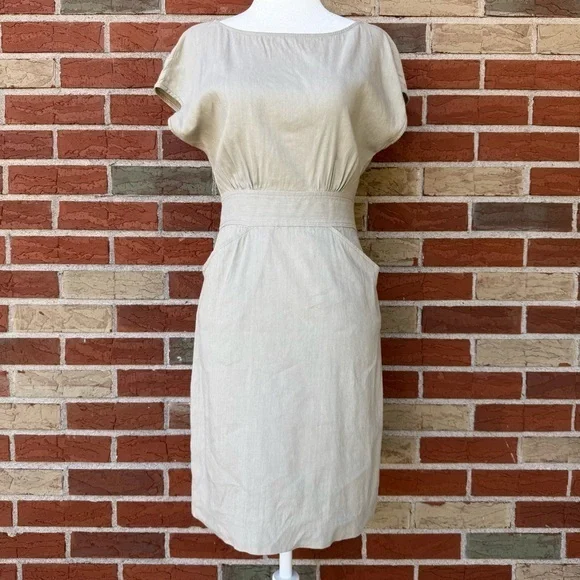 Theory Linen Cream Short Sleeve Midi Dress 👗