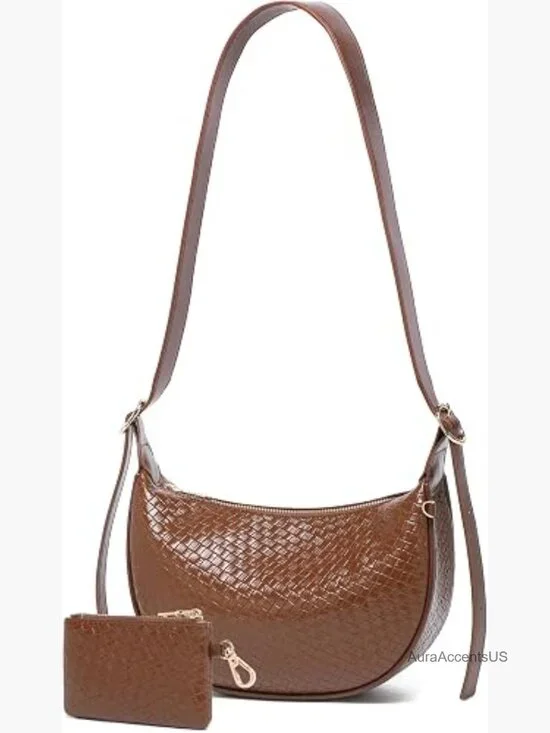 Woven Crescent Hobo Crossbody Bag with Matching Pouch