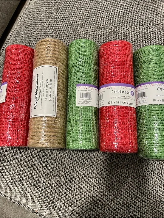 Celebrate It Decorative Mesh Rolls in Red, Green, and Tan