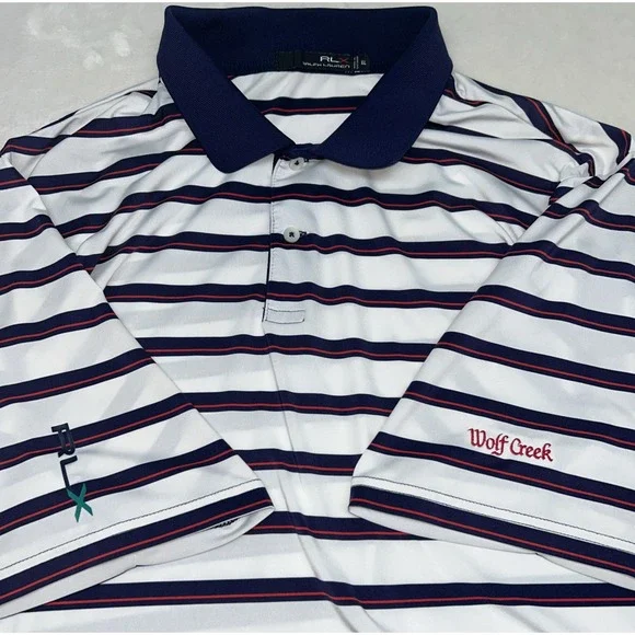 RLX Ralph Lauren Men's XL Dri Fit Polo, Wolf Creek, Stripes, Red/White/Blue‎