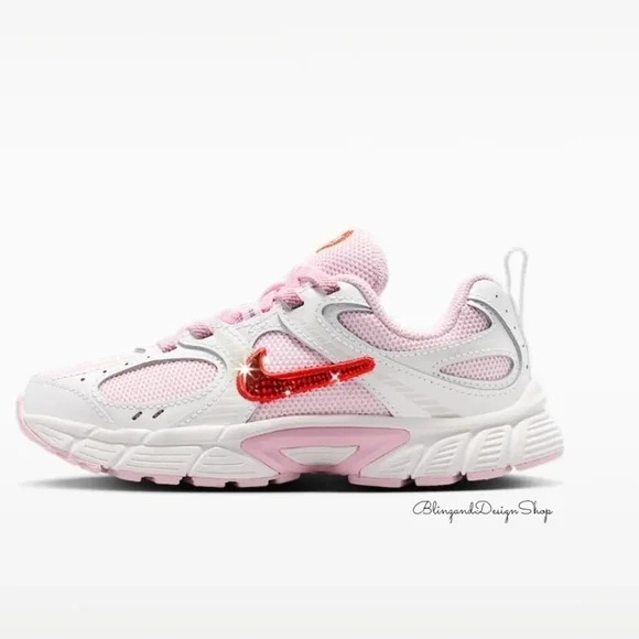 Girls Bling Nike V5 Running Sneakers Customized With Red Swarovski Crystals