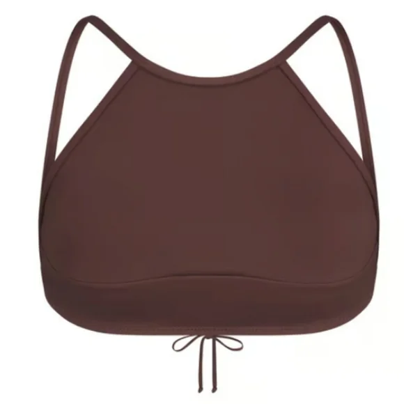 Skims Swim High Neck Back-tie Top - Cocoa