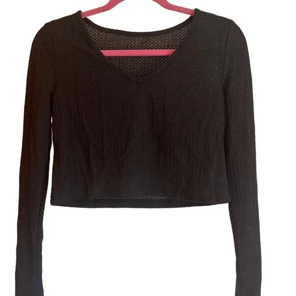 Shein M Walffel Knit V Neck Long Sleeve Crop Top