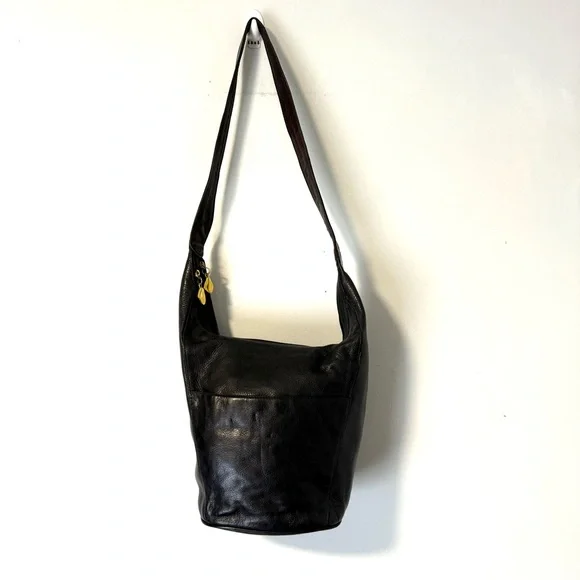 Carlos D'Santi Women's Black Pebbled Leather Bag Hobo Crossbody Style Medium‎
