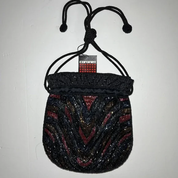 Beaded Bucket Bag Purse Hobo Multi Color Beads Chevron Coroner Brand NWT