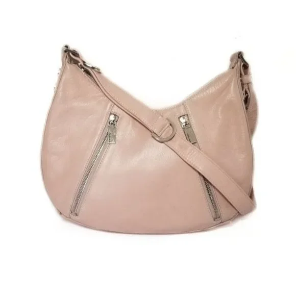 Perlina New York Blush Pink Leather Crescent Hobo Bag Purse Silver Hardware