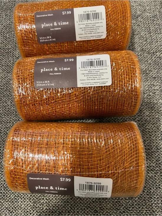 place & time Decorative Mesh Fall Ribbon - Orange