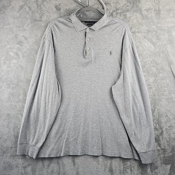 Polo‎ Ralph Lauren Shirt Mens 2XL Gray Pony Rugby Golf Classic Fit Long Sleeve