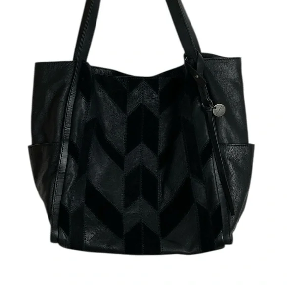Lucky Brand Black Leather Patchwork Hobo Bag
