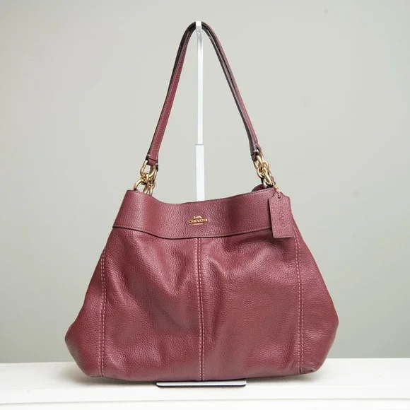Coach Lexy Shoulder Bag Burgundy Pebbled Leather Hobo Slouchy Minimalist Classic