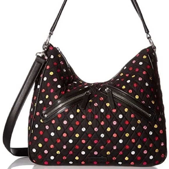 Vera Bradley Vivian Hobo Bag in‎ Black and Red Havana Dots cotton print