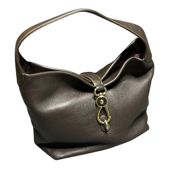 Dooney &‎ Bourke Hobo Bag Womens Large Brown Pebble Leather Shoulder Purse