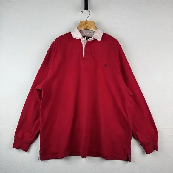 Polo Ralph Lauren Rugby Shirt Red Quilted Shoulders Elbow‎ Patches 3XB *Read