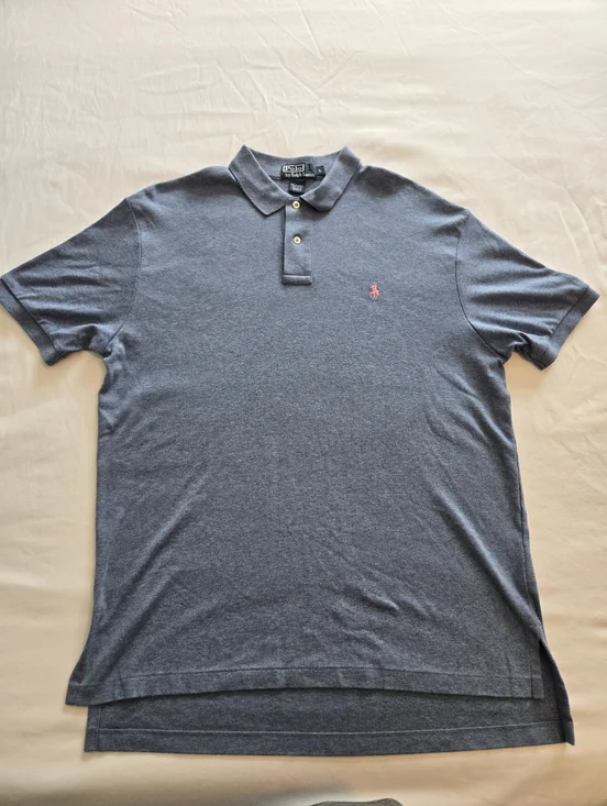 Polo By Ralph Lauren Men’s Heather Navy Polo with Pink Pony, Size Large