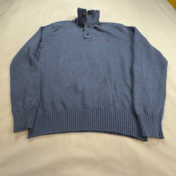 Polo Ralph Lauren Men's Sweater Blue Wood‎ Buttons Size Med