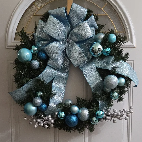 Handmade Elegant Blue Sparkle Holiday Wreath