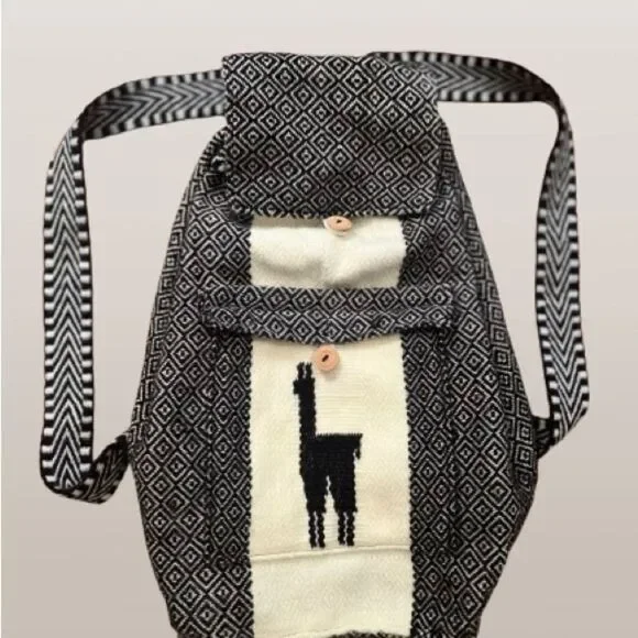 Black and Cream Textured Lama Backpack