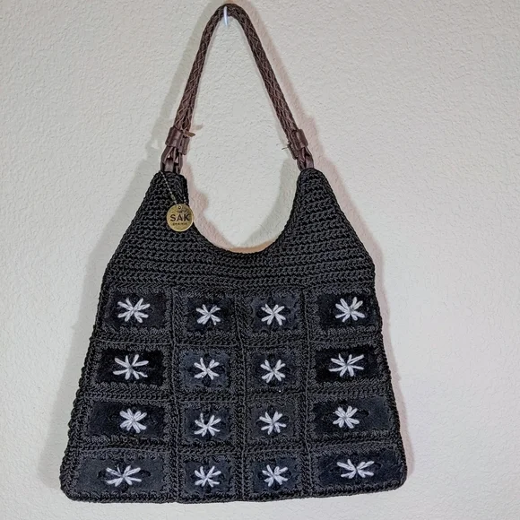The Sak Sequoia Hand Woven Floral Crochet Purse With Leather Strap