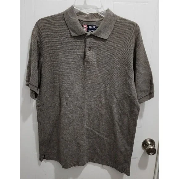 Ralph Lauren CHAPS Gray Ribbed Rib‎ Short Sleeve Polo Shirt Size M 100% Cotton