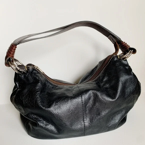 Argentinean Handcrafts Hobo Shoulder Bag Purse Leather Black Brown