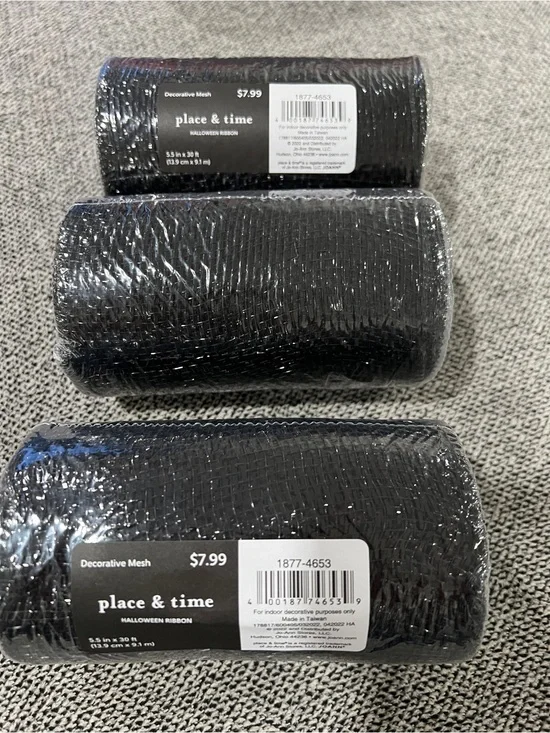 place & time Black Decorative Mesh Ribbon - Black