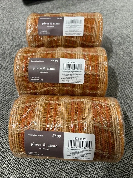 place & time Fall Decorative Mesh Wreath Ribbon - Orange/Brown