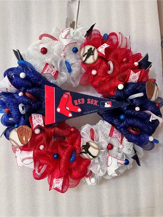 Boston Red Sox Red, White & Blue Baseball Wreath
