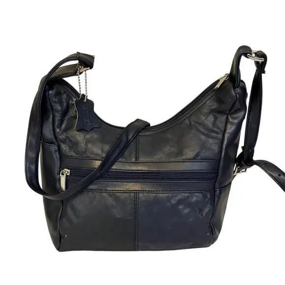 Vintage d'margeaux Genuine Leather Crossbody Hobo Bag Everyday Casual Navy Blue