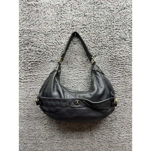 Marc Jacobs Authentic Womens Leather Turn Lock Hobo Shoulder Bag Black 13.5 x 6