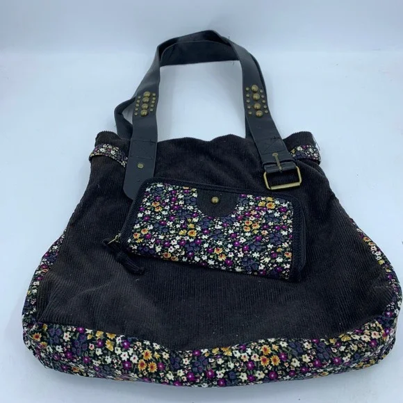 Vtg Y2K 2000 s 90s LEI Corduroy Floral Purse & Wallet Studded Straps Grunge Boho
