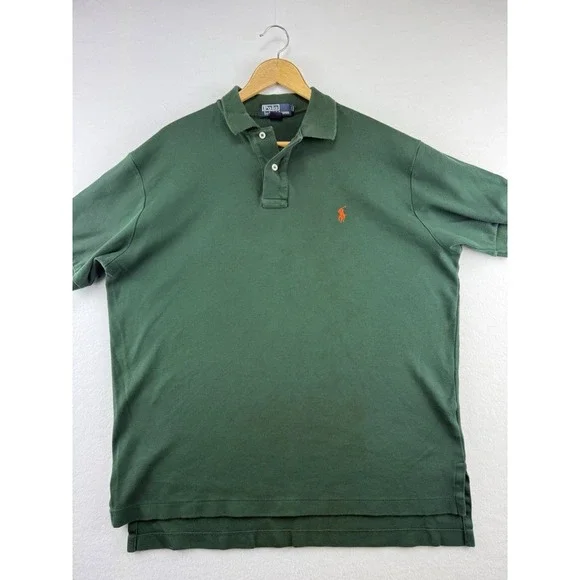 Polo Ralph Lauren Classic Green Cotton Short Sleeve Shirt Men's LG Orange‎ Pony
