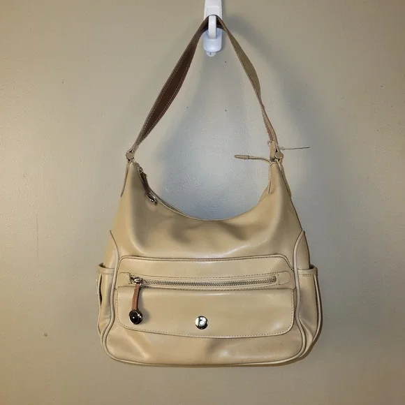 Liz‎ Claiborne Beige Shoulder Bag Faux Leather Minimalist Classic Hobo Pocket