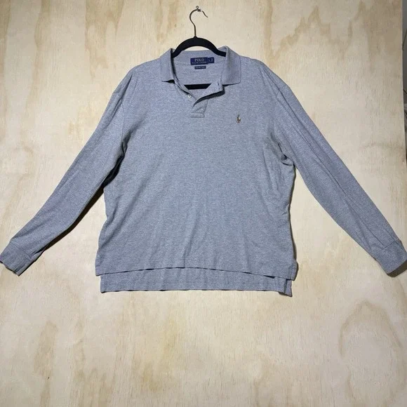 Polo Ralph Lauren Pima Soft Touch Polo Shirt Men's L Gray Long Sleeve Cotton