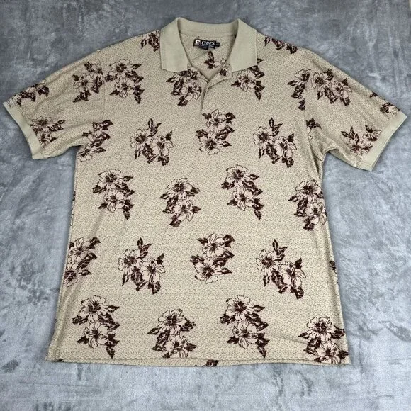 Chaps Ralph Lauren Mens XXL Hawaiian Shirt Floral Polo All Over Print Beach