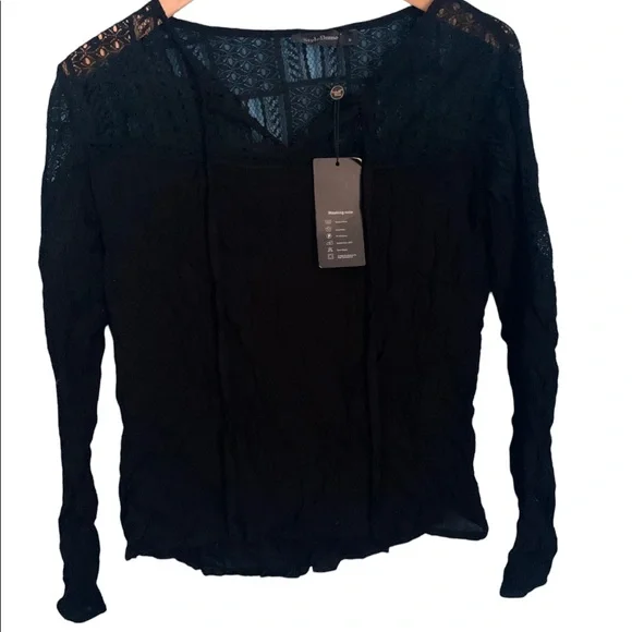 Style Dome Black Long Sleeve a crochet Top Tunic NWT Size S