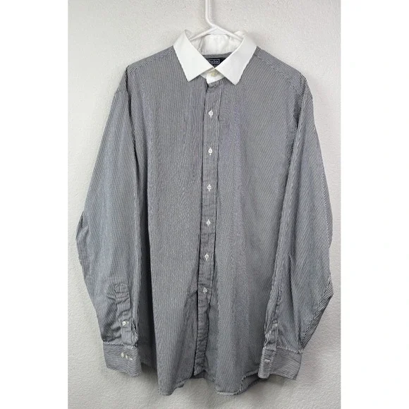 Polo Ralph Lauren Regent Classic Fit Striped Dress Shirt Men's 18 XXL Preppy 90s