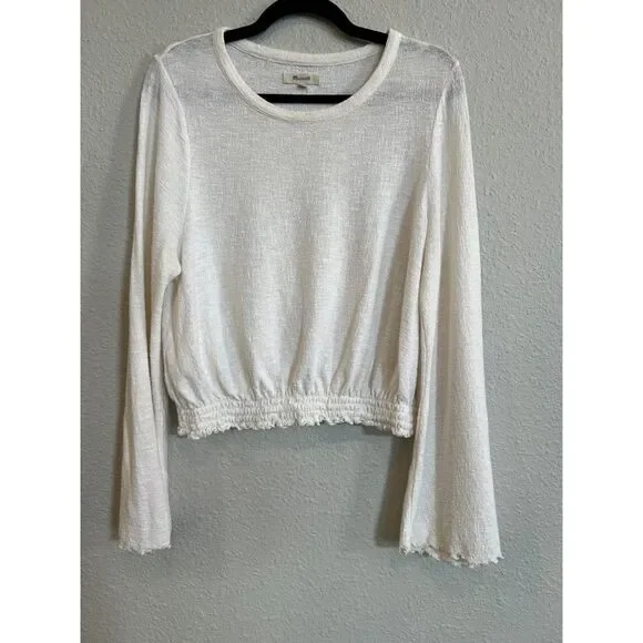 Madewell Off-White Long Flowy Sleeve Elastic Waist Top Size Medium a122