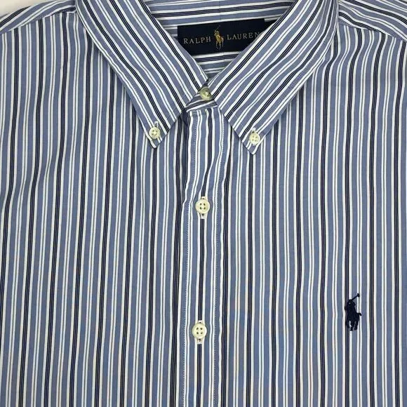 Ralph‎ Lauren Men's XL Blue White Striped Button Down Long Sleeve Dress Shirt