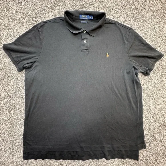 Polo‎ Ralph Lauren Polo Shirt Mens XXL Black Cotton Pima Soft Touch Flesh Pony