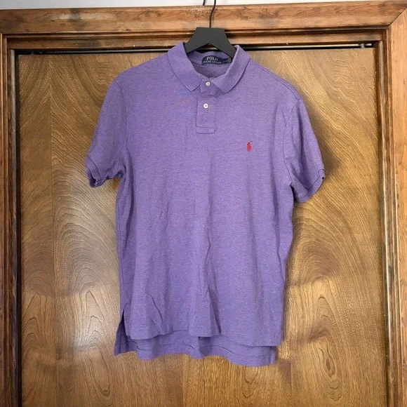 Polo Ralph Lauren Large Men's Purple Short Sleeve Shirt Red Pony Cotton Preppy
