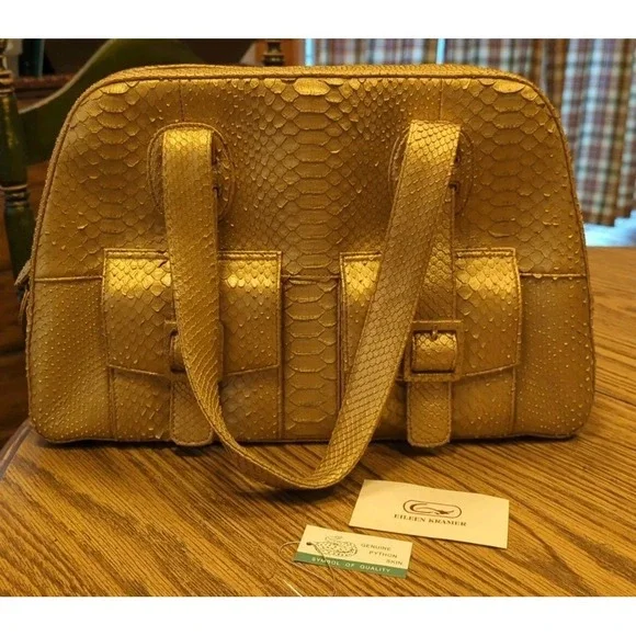Eileen‎ Kramer Genuine Python Gold Shoulder Bag Hobo Purse Unused Neiman Marcus