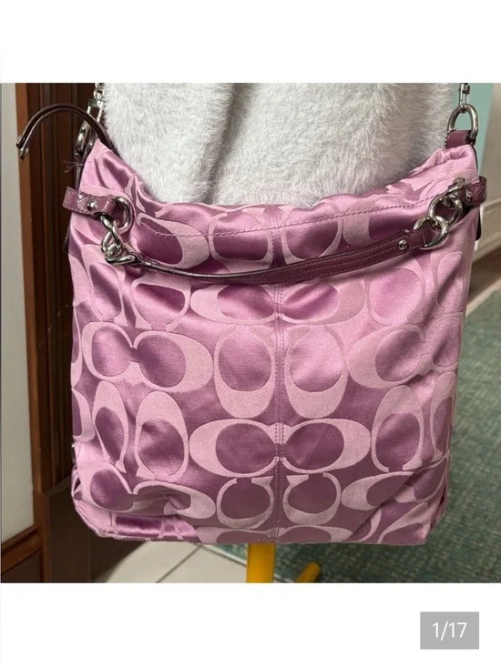 Coach  Brooke satchel  monogram canvas  lavender/dark violet trim Crossbody bag
